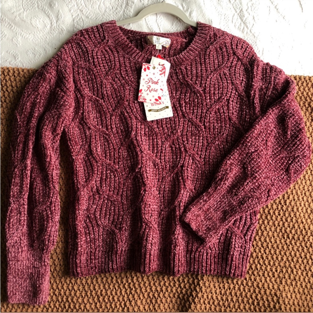 Pink rose burgundy sweater new with tags